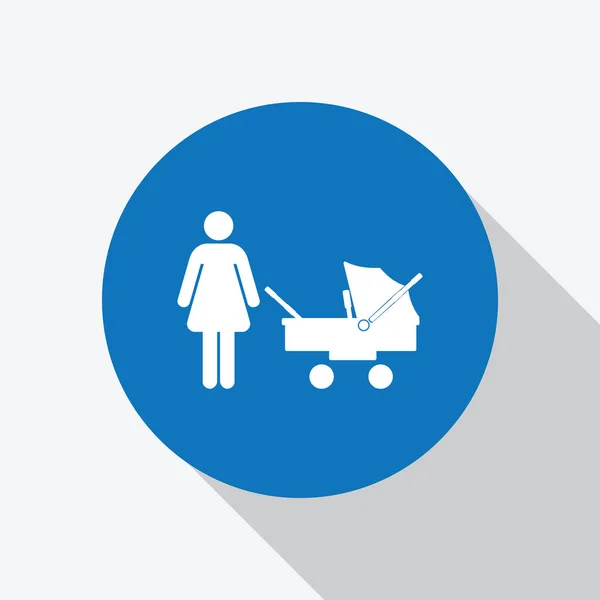 Λευκή γυναίκα με παιδικό καρότσι σε μπλε — Διανυσματικό Αρχείο
