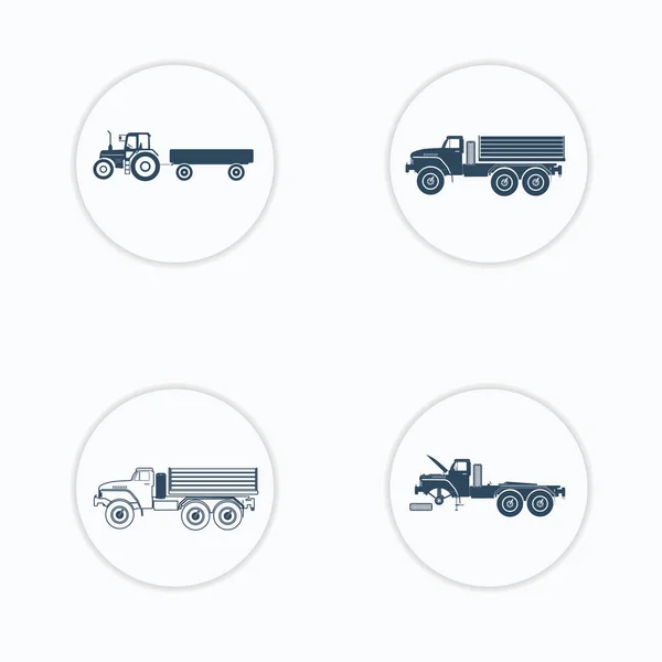 Εικονίδια φορτηγών που έχουν οριστεί με και χωρίς τρέιλερ. — Διανυσματικό Αρχείο