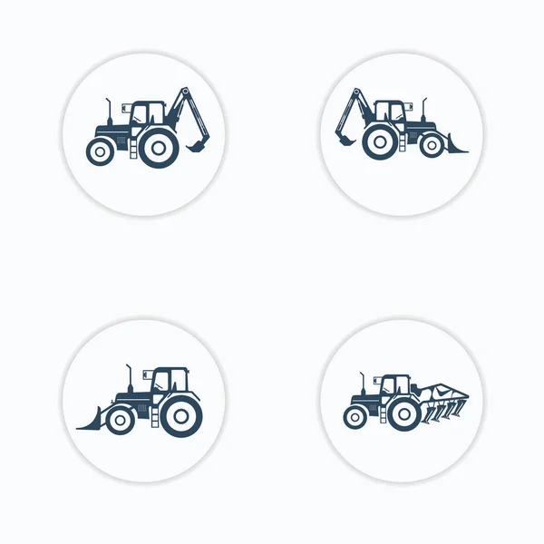 Ikony traktoru s vyšším zdvisem, kultivátor. — Stockový vektor