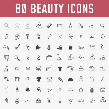80 güzellik ikon seti. Makyaj ve kozmetik.