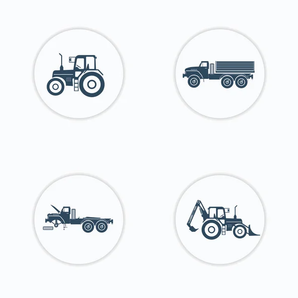 Truck icon set van 4 industriële gevulde pictogrammen. — Stockvector