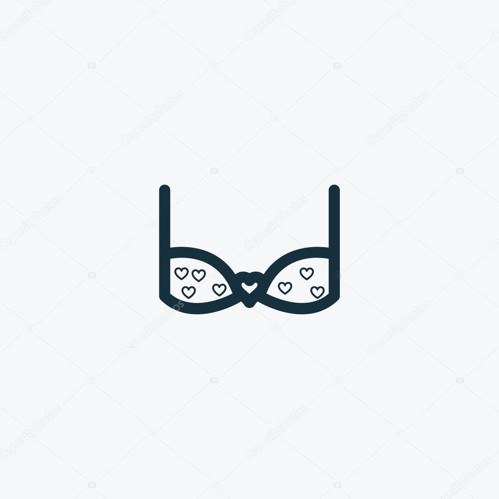 Valentine day underwear bra with hearts. Romantic design elements isolated. Thin line version. Vector illustration. Bra icon