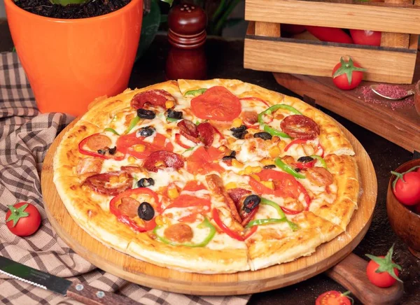 Pepperoni Pizza with Mozzarella cheese.