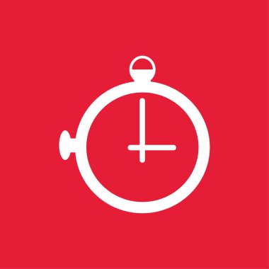 White alarm clock, timer icon on red background.