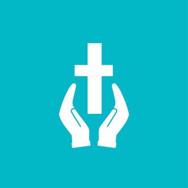 White Hands holding Cross icon.