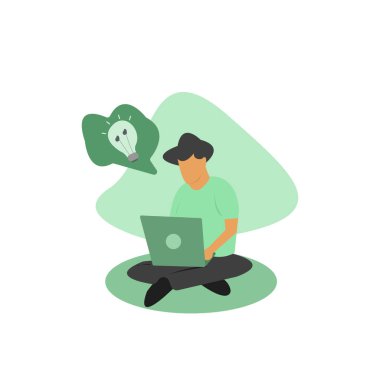 Erkek programcı dizüstü bilgisayarında yeni fikirlerle uyanıyor.