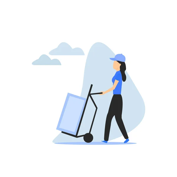 Travelling woman carrying her luggage at the airport — Stock Vector