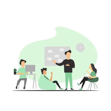 Genç ekip rahat bir ofiste iş toplantısı yapıyor.