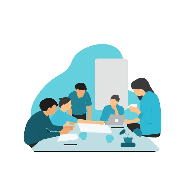 Jeune équipe de travail ayant une réunion d'affaires — Image vectorielle