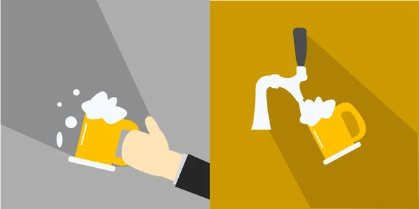 Γεμίζοντας μια κούπα μπύρα από το γερανό και βάζοντας στο χέρι — Διανυσματικό Αρχείο
