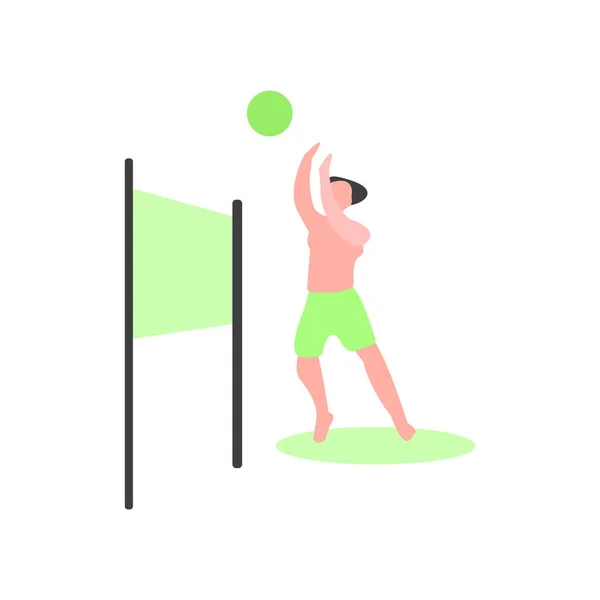 Мужчина в шортах играет в пляжный волейбол — стоковый вектор