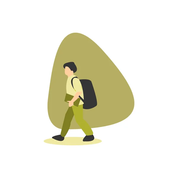 En student pojke som går i skolan med sina böcker och ryggsäck — Stock vektor