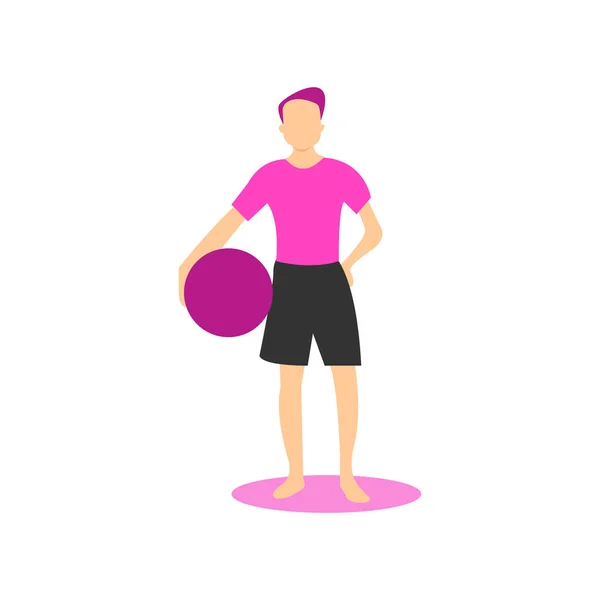 Αθλητικός άντρας με μωβ μπάλα πιλάτες — Διανυσματικό Αρχείο