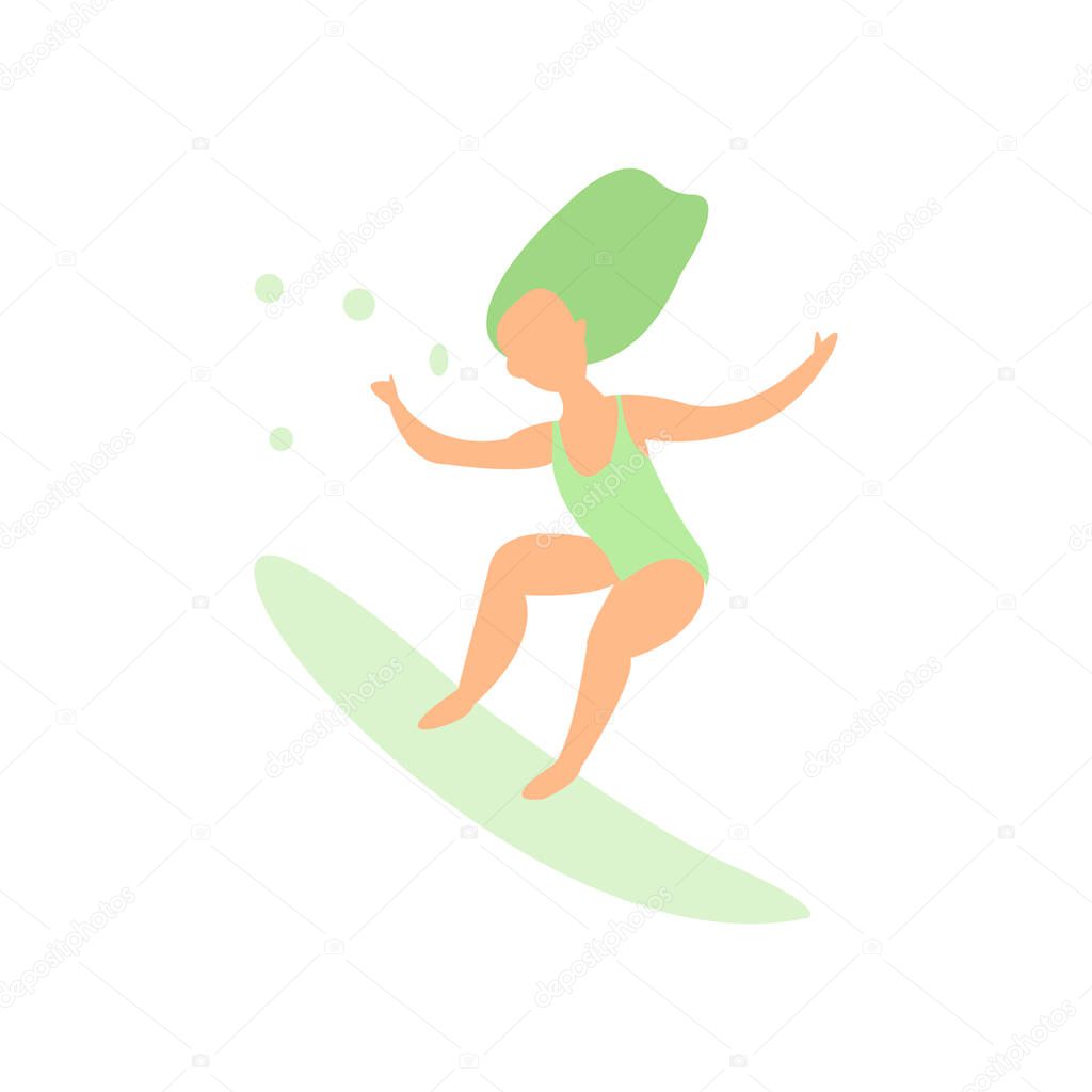 Woman surfing on the surf board in the sea