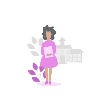 Karantinadan sonra okula geri dönen bir bayan öğretmen.