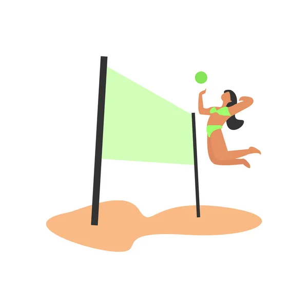 Βόλεϊ παίκτης σε μια παραλία άλμα και το χτύπημα της μπάλας — Διανυσματικό Αρχείο