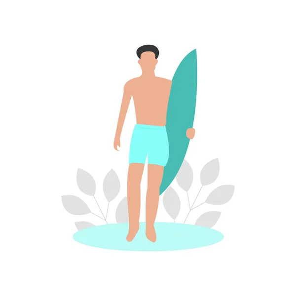 Mężczyzna idący na plażę z deską surfingową — Wektor stockowy