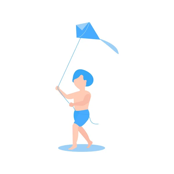 一个带着风筝在海滩上的孩子 — 图库矢量图片