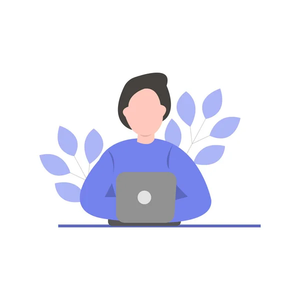 Bir çalışan masanın etrafında oturuyor ve dizüstü bilgisayarla çalışıyor.