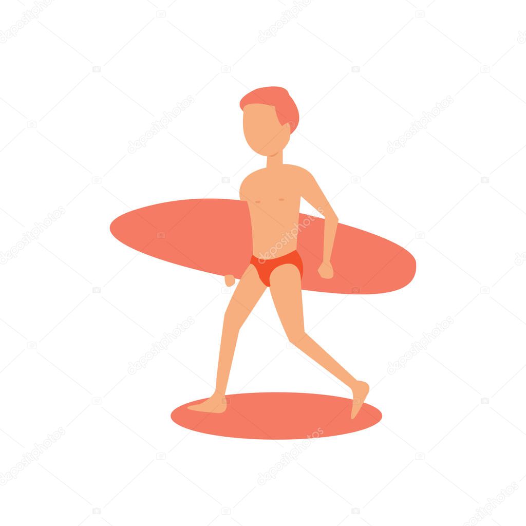 A boy going to the beach with a surfing board 