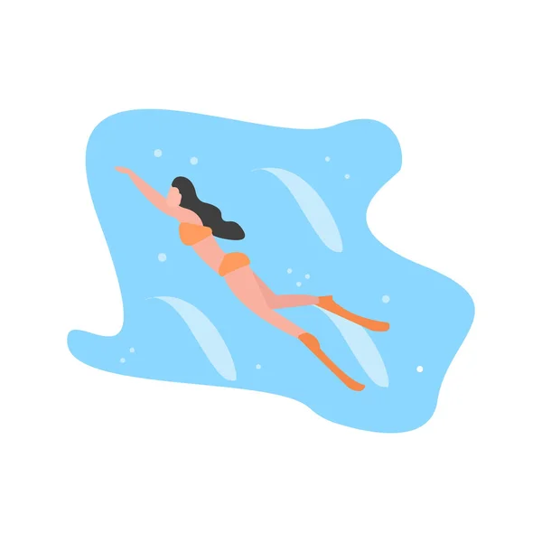 Mujer buceando en el océano profundo — Vector de stock