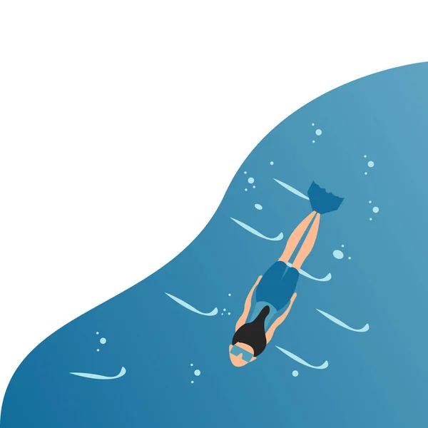 Woman scuba diving in the blue ocean — Stock Vector