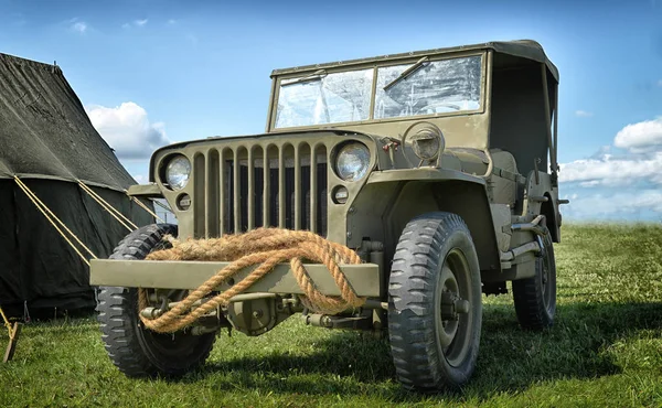 Old Willys Parked Field Next Tent Royalty Free Stock Images
