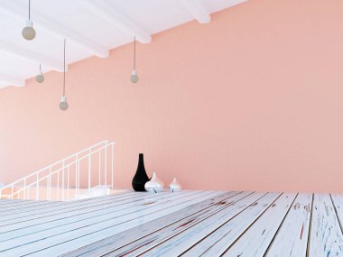 boş odada, 3d render vazolar