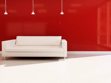 Odadaki beyaz kanepe, üç boyutlu.