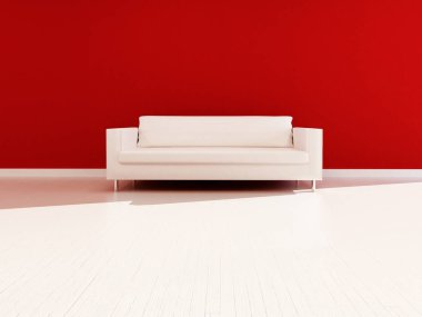 Odadaki beyaz kanepe, üç boyutlu.