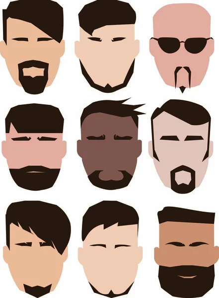 Peinado Los Hombres Diferentes Colores Piel Vector — Vector de stock
