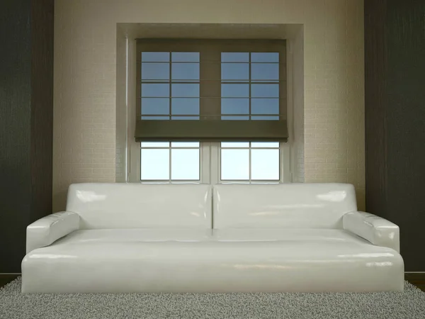 Biała sofa w pokoju, 3D — Zdjęcie stockowe