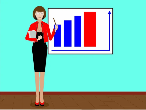 Mulheres de negócios perto do bigdord, fluxo de trabalho, gráfico vetorial — Vetor de Stock
