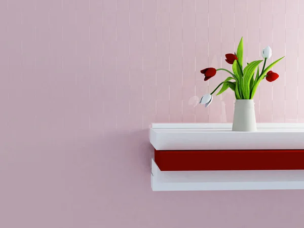 Tulips in the vase on the shelf, 3d — Stock Photo, Image