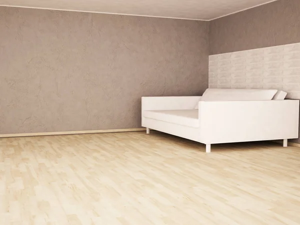 Bílá pohovka v místnosti, 3D — Stock fotografie