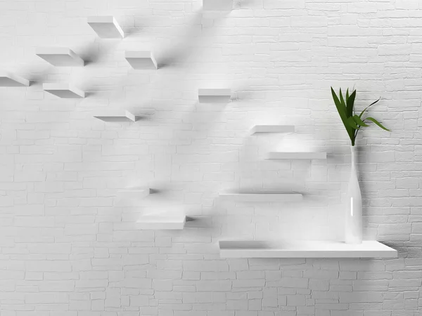 Beyaz duvardaki raflar, 3D — Stok fotoğraf