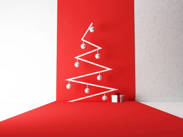 Современная новогодняя елка с подарком, 3д — стоковое фото