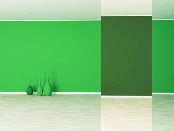 Część pokoju w zielonych kolorach, 3d — Zdjęcie stockowe