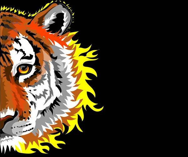 Cabeza de tigre sobre un fondo negro — Vector de stock