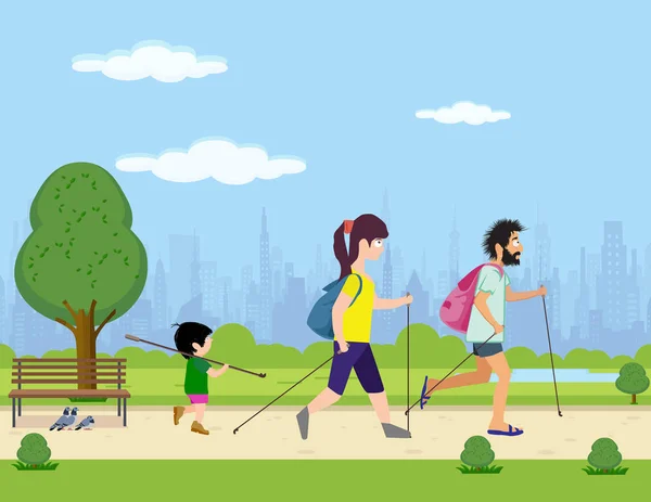 Aile İskandinav yürüyen parkta nişanlı
