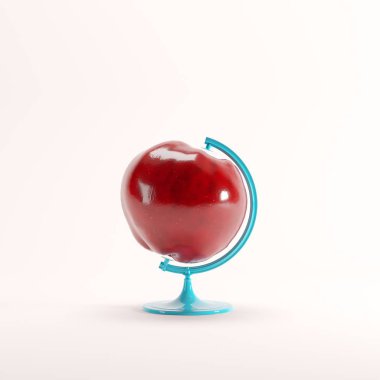 Beyaz arka planda kırmızı Apple küresel fikir kavramı. minimal fikir kavramı.