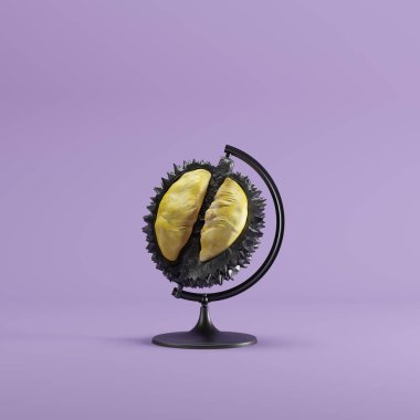 Kırmızı renk arka plan üzerinde Durian küresel fikir kavramı. minimal fikir kavramı.