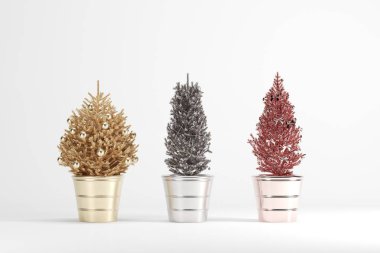 Gümüş, altın, pembe bir arka plan üzerinde Rosegold Noel bitki. en az fikir kavramı.