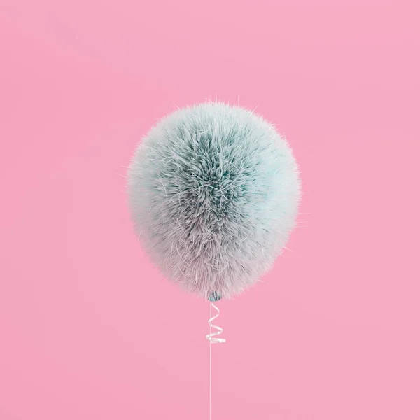 Blue Balloon Fur Floating Pink Background Minimal Concept Idea — Stock Photo, Image