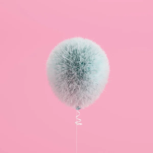 Blå Ballong Päls Flyter Rosa Bakgrund Minimal Koncept Idé — Stockfoto