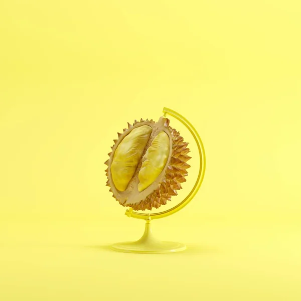 Durian Conceito Ideia Global Sobre Cor Amarela Fundo Pastel Conceito — Fotografia de Stock