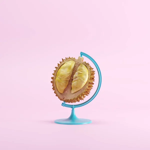 Durian Conceito Ideia Global Sobre Cor Rosa Fundo Pastel Conceito — Fotografia de Stock