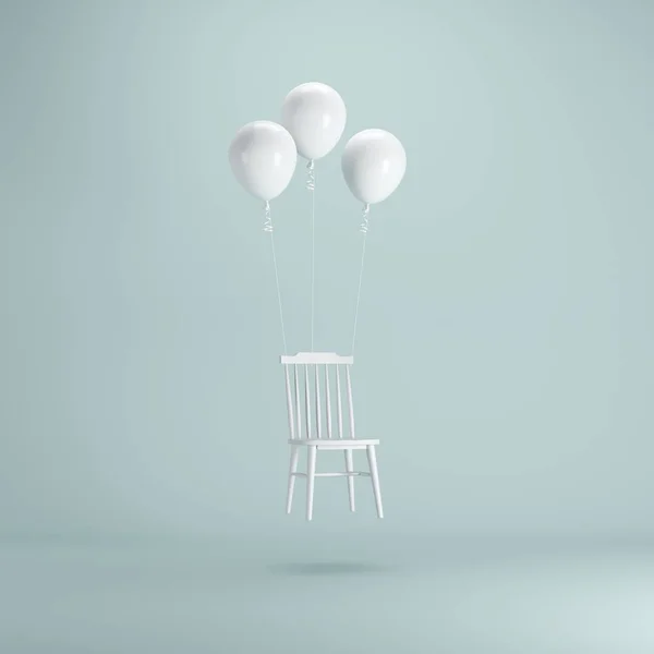 Cadeira Pendurada Com Balões Brancos Fundo Verde Pastel Conceito Ideia — Fotografia de Stock