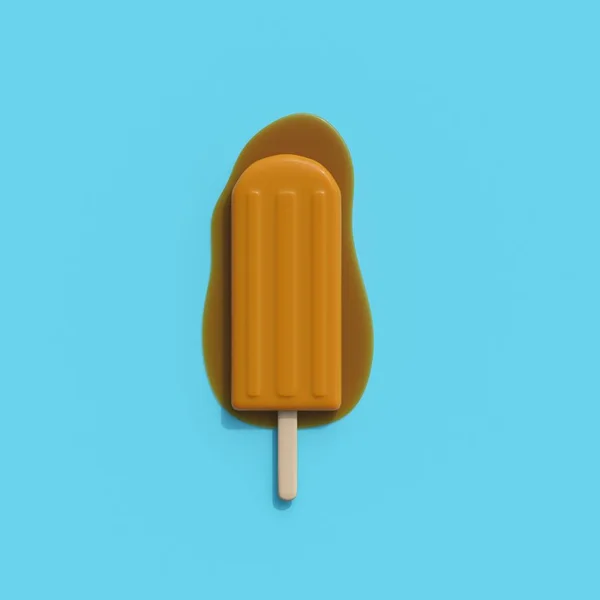 Orange Ice Cream Melt Blue Background Minimal Creative Idea — Stock Photo, Image