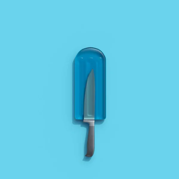 Ніж Синьому Морозиві Синьому Фоні Мінімальна Креативна Ідея — стокове фото